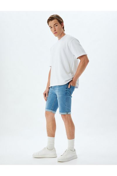 Koton Βαμβακερό Slim Fit Τζιν βερμούδα - Λεπτομέρεια τσέπης