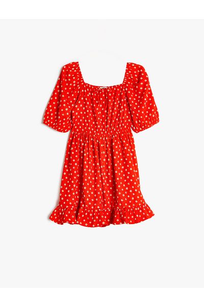 Koton Short Sleeve Square Neck Floral Mini Dress