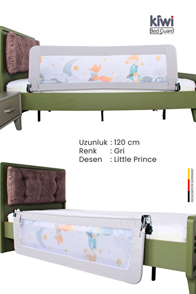 Kiwi Bed Guard Asansörlü 120 cm Yatak Bariyeri Küçük Prens Tasarımlı, Gri Ren...