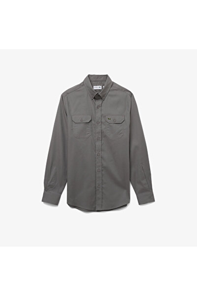 Lacoste Erkek Slim Fit Düğmeli Yaka Koyu Gri Gömlek