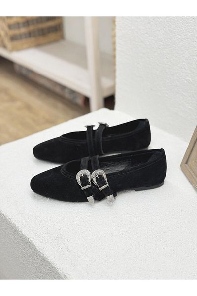 NUR KARACA 25K2695 - Pantofi de balerină cu cataramă din piele naturală pentru femei