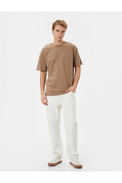 Koton Oversize Βαμβακερό μπλουζάκι με λαιμόκοψη με χαμηλό ώμο