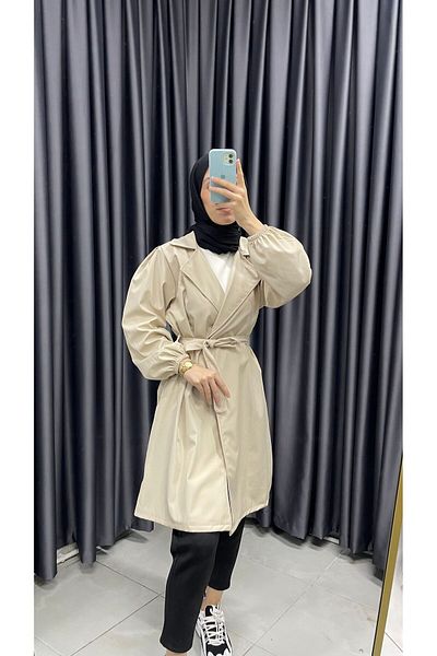 Minharir Balloon Sleeve Waist-Tied Trench Coat