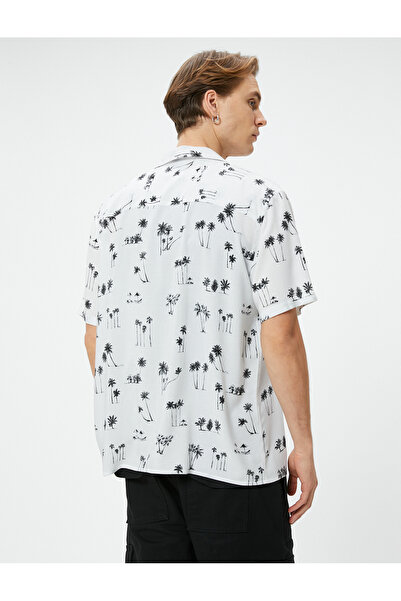 Koton Καλοκαιρινό πουκάμισο με κοντό μανίκι βισκόζης με μοτίβο παλάμης - γυριστός γιακάς