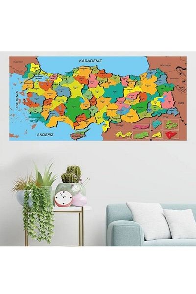 BALON HOME Static Paper Colored Turkey Map 56X118 cm