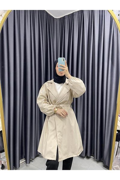Minharir Balloon Sleeve Waist-Tied Trench Coat