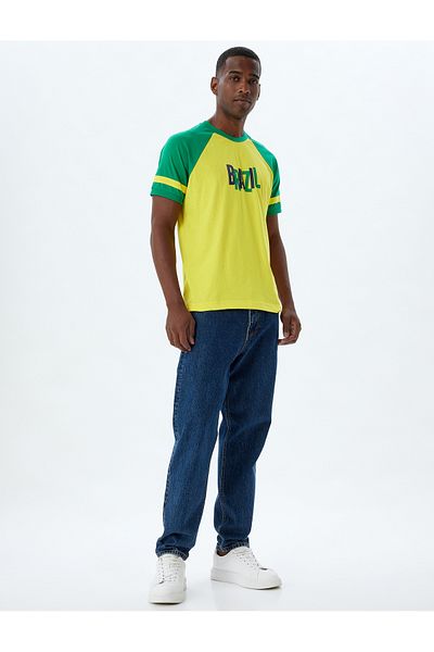 Koton Crew Neck Slim Fit Cotton T-Shirt - Printed and Piping
