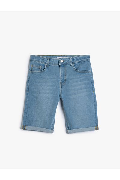 Koton Βαμβακερό Slim Fit Τζιν βερμούδα - Λεπτομέρεια τσέπης