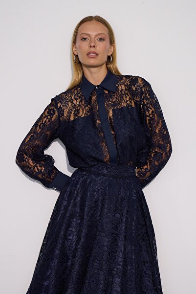 NOK İSTANBUL Lace Blossom Glow Maxi Boy Dantel Etek Lacivert