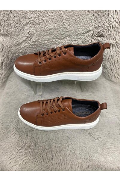 Aysun Ayakkabı Tan Color Inside and Outside Real Leather Laced Thick Sole Men...