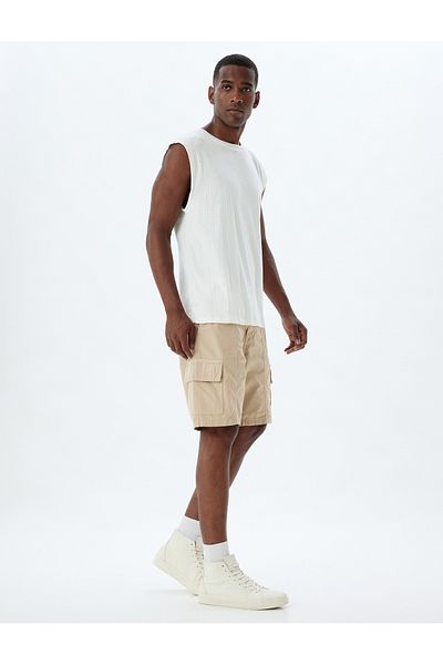 Koton Chino Cotton Shorts - Cargo Pocket and Waist Lace Bermuda