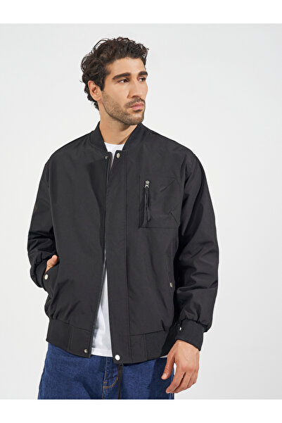 Styli Pocket Zip Detail Lined Solid Bomber Jacket