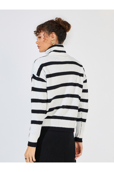 Styli Regular Fit Turtle Neck Striped Sweater