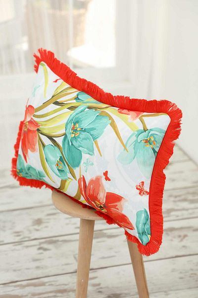 Aisha's Design غطاء وسادة منقوش مهدب 50x30 سم - K-405