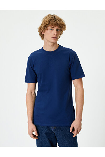 Koton Βασικό μπλουζάκι με λαιμόκοψη με κοντό μανίκι, λεπτή εφαρμογή, βαμβακερό