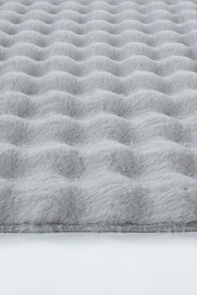 Raschel Carpet Açık Gri Yumuşak Bubble Kaymaz Özel Taban Peluş Halı Yolluk