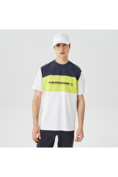 Lacoste Erkek Relaxed Fit Bisiklet Yaka Renk Bloklu Beyaz T-Shirt