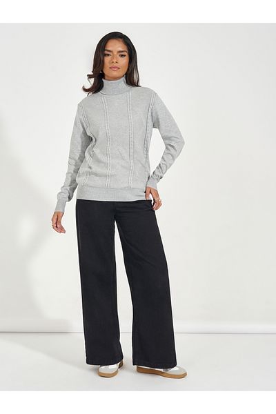 Styli Regular Fit Turtle Neck Cable Knit Sweater