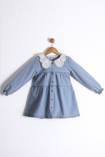 Pollito Girl's Buttoned Collar Detailed Robe Jeans Dress