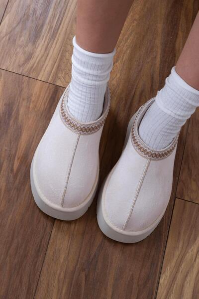 sovrana Beige Suede Sabo - Thick Sole with Fur Inside