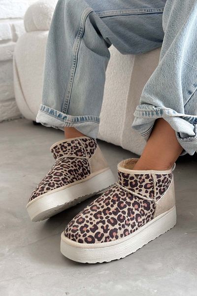 Shoebutik Μάφιν Μπεζ Λεοπάρ Μπότες