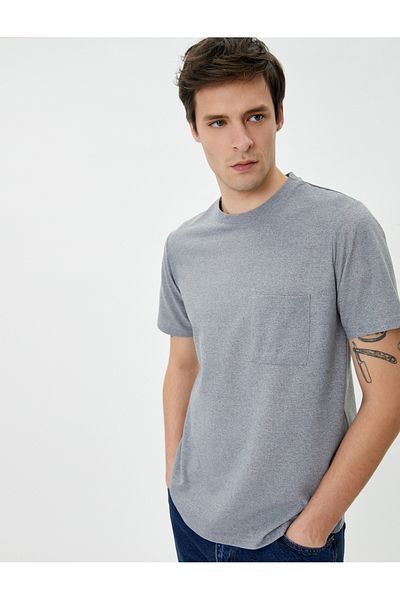 Koton Crew Neck T-Shirt Pocket Detailed Short Sleeve Textured