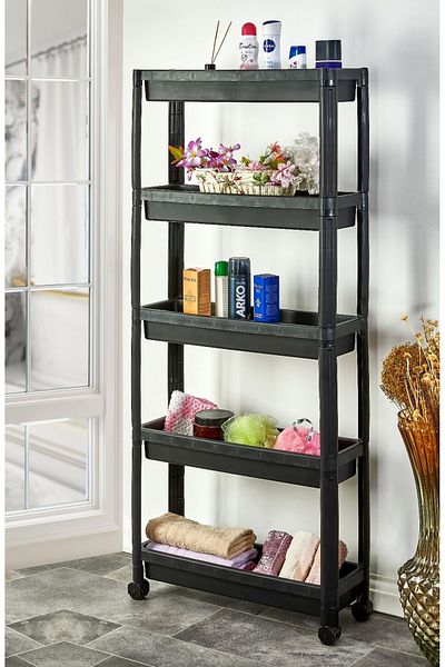 almital mobilya aksesuarları furniture accessories 5-етажен рафт с колелца Vesken - органайзер за маса за сервиране за баня и кухня (ЧЕРЕН)
