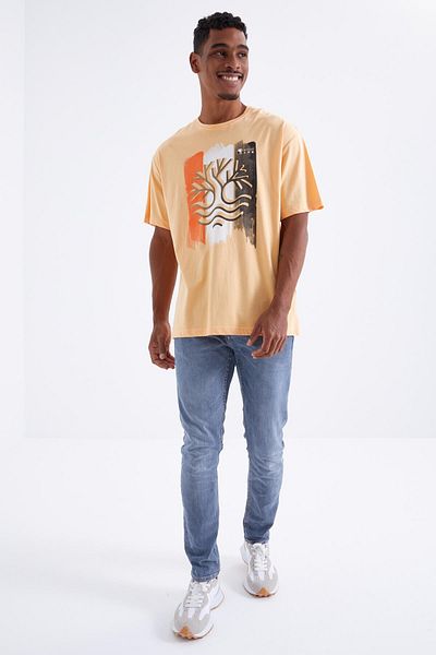 TOMMY LIFE Large Melon Printed O Neck Men's Oversize T-shirt - 88095