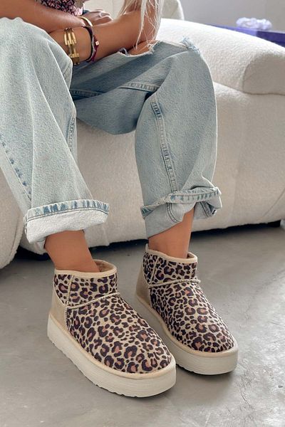 Shoebutik Μάφιν Μπεζ Λεοπάρ Μπότες