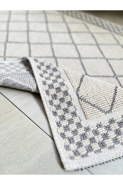 Bluenity Eylül Natural Cotton 2-Piece Bath Mat Set 60X100+50X60 cm - Gray