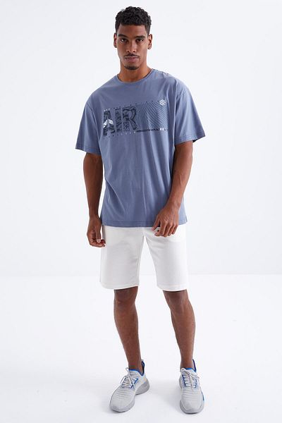 TOMMY LIFE Petrol Air Printed O Neck Men's Oversize T-shirt - 88097
