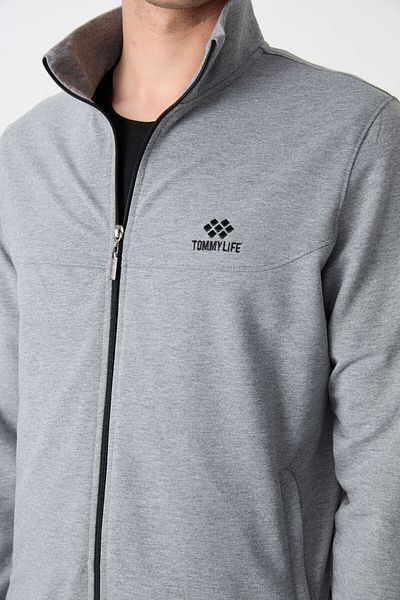TOMMY LIFE Γκρι Melange Stand γιακά με φερμουάρ Comfortable Form Classic ανδρική φόρμα αθλητικής φόρμας - 85072