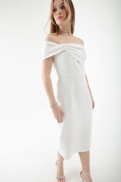 Lafaba Γυναικείο μίντι φόρεμα One Shoulder Λευκό Διπλό Επίδεσμο