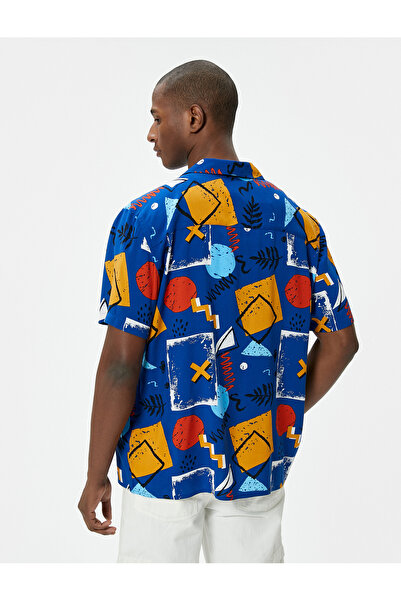 Koton Yazlık Gömlek Kısa Kollu Devrik Yaka Düğmeli Desenli Viskon Regular Fit