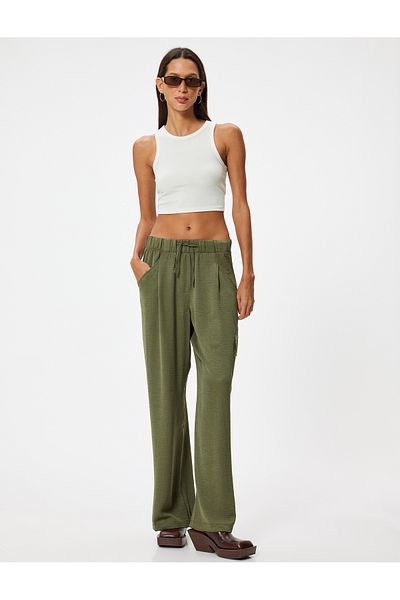 Koton Wide Leg Trousers with Cargo Pocket and Waist Ties