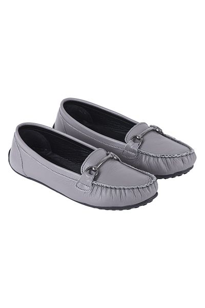 Moosefield Women's Gray Genuine Leather Hand-Saddled Orthopedic Ballerinas