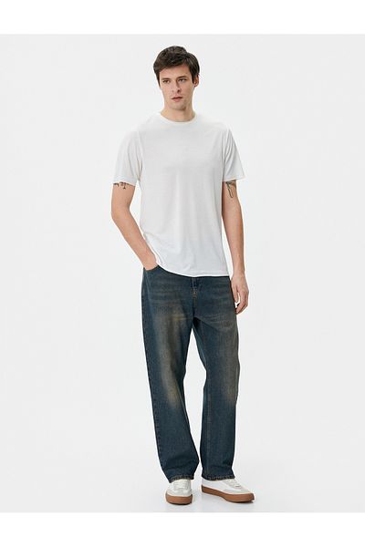 Koton Βασικό T-Shirt με λαιμόκοψη με κοντό μανίκι βισκόζη