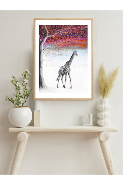 Soykan Doğal Ahşap Çerçeve Zürafa Poster Tablo