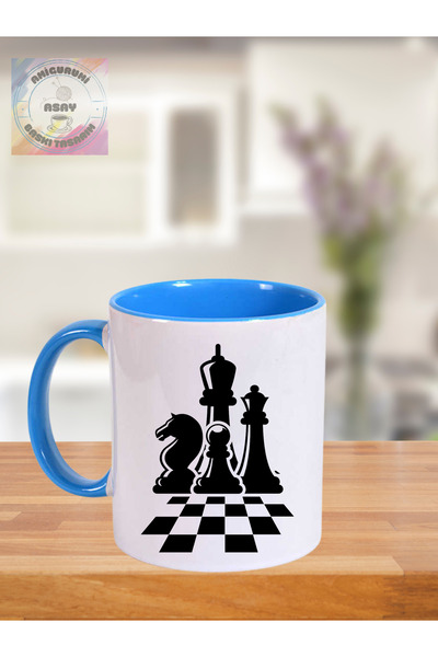 Asay Baskı Satranç temalı Kupa Renkli Bardak
