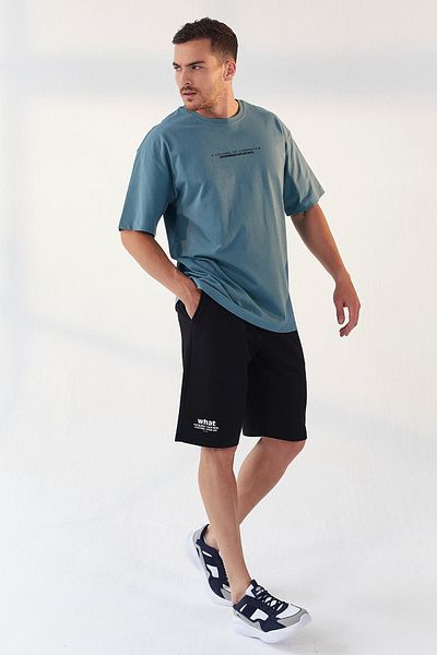 TOMMY LIFE Mint Green Text Printed O-Neck Men's Oversize T-Shirt - 87984