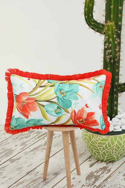 Aisha's Design غطاء وسادة منقوش مهدب 50x30 سم - K-405