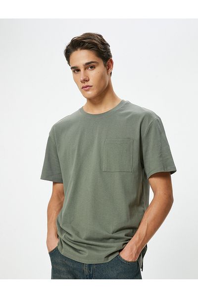 Koton Oversize T-Shirt Pocket Detailed Crew Neck Short Sleeve Cotton