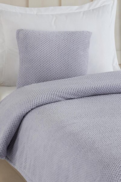 LADYNİL Softy Tek Kişilik Yatak Örtüsü | Wellsoft Battaniye 150 X 220cm 1 Adet 45x45cm Kırlent Kılıfı Gri