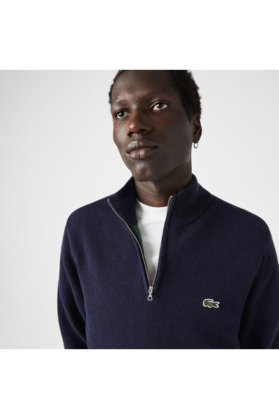 Lacoste Erkek Regular Fit Uzun Kollu Dik Yaka Lacivert Triko