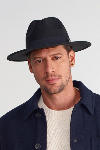 Külah Мъжка черна шапка Fedora голям размер 60 см