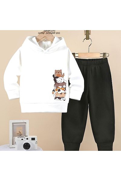 BENROMA Unisex Παιδική φόρμα γυμναστικής - Cat Printed, Oversize Fit