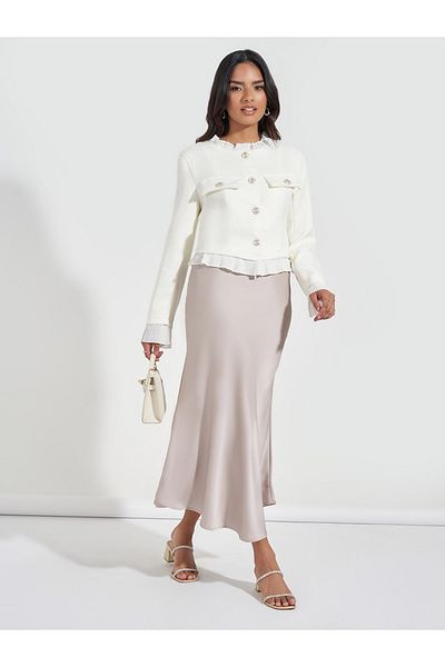 Styli Regular Fit Tweed Jacket with Woven Trim