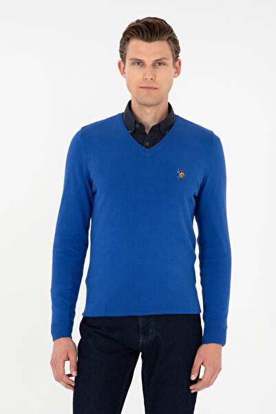U.S. Polo Assn. Erkek Slim Fit V Yaka Saks Basic Kazak 50288885-VR045