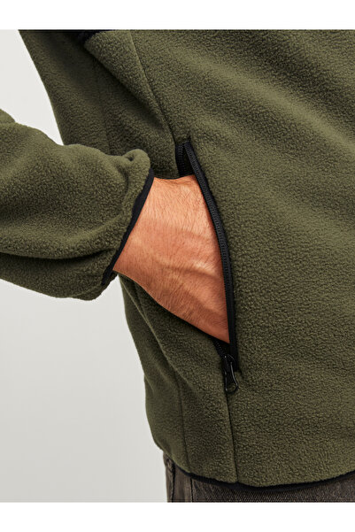 REBEL By Styli Contrast Panel Fleece Jacket with Zip Pockets