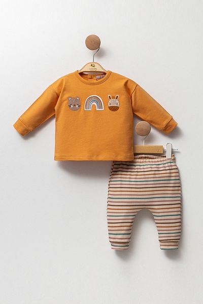 Cassiope Animal Patterned Elastic Waist Striped Lower-Upper 2-Piece Baby Boy Set
